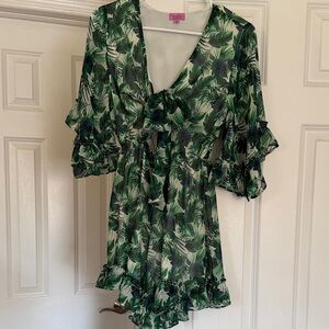 Miami Green Leaf Print Wrap Romper